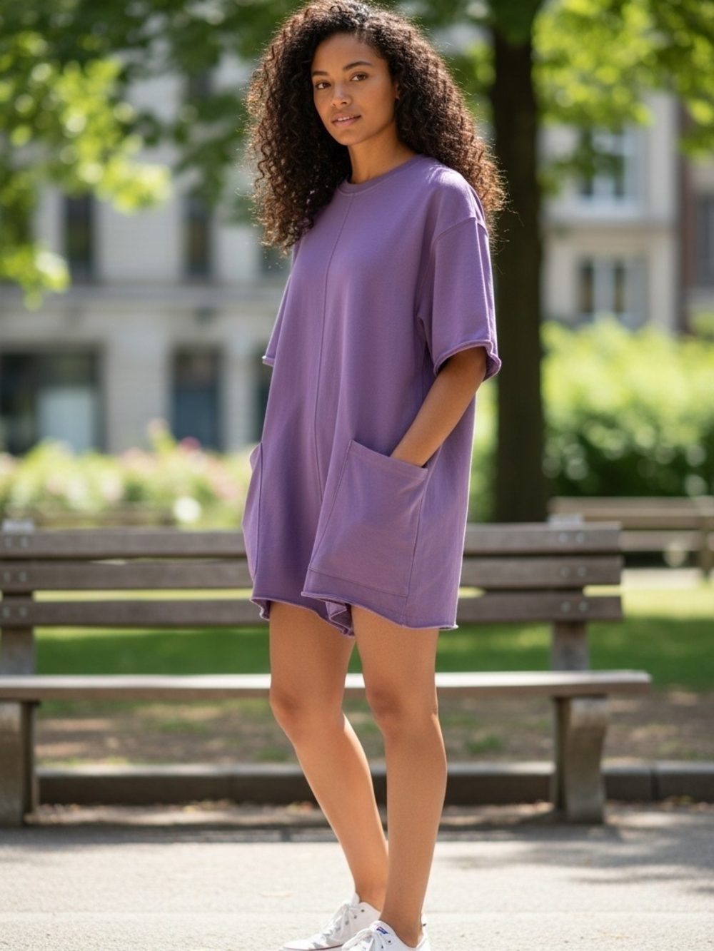 Oversized Lavender Pocket Tee Roomper